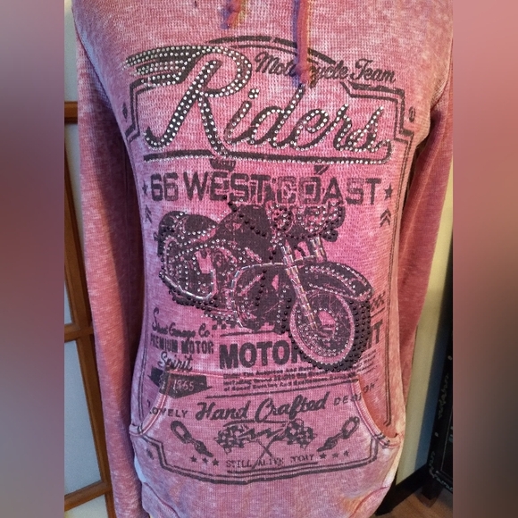 Women's/Jr's Y2K Lightweight Thermal Motorcycle Themed Red Hoodie Sz M - Picture 2 of 7